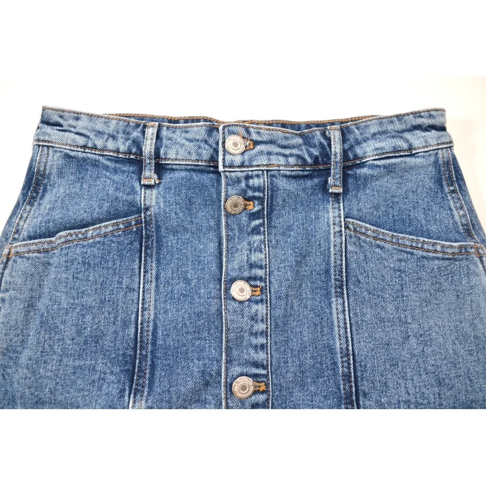Old Navy Skirt Women's Size 0 Blue Denim A-Line Midi Button Front Waist 28" - Picture 6 of 11